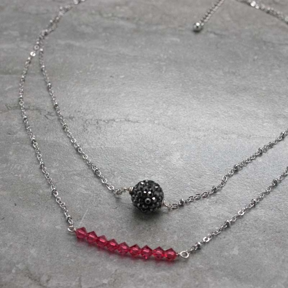 Coral pink Layered Bar Crystal Necklace